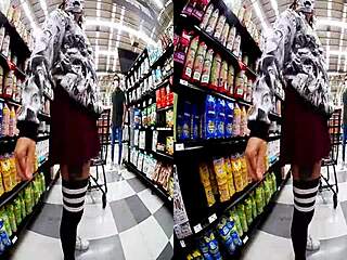 Virtual reality exhibitionist Daniela shows off her panties and pussy in a supermarché