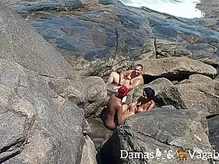 Real orgy with small tits and big ass pornstars on the beach