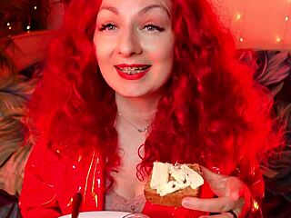 Eating and asmr arya with redhead in homemade video