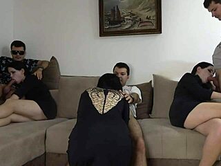 Homemade Halloween orgy with hot brunette and oral creampie