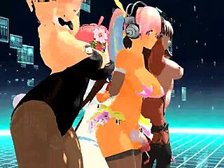 Four girls sing and undress in an intriguing mmd scene