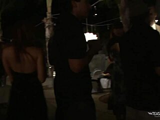 Blonde enjoys big ass spanking in doggy style while partygoers watch her cumshot.