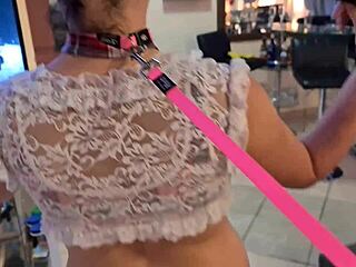 Pigtailed Slut on Leash Laps Up Piss in POV