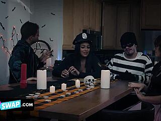 halloween orgy unfolds with leana lovings and serena santos banging stepbros