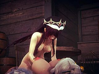 Genshin Impact Hentai: Ninnguang Futanari Bangs Rosaria in Tavern!