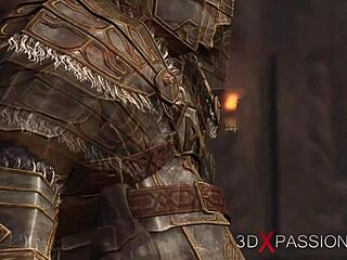 dwarf knight interacts with young princess slave in medieval castle setting