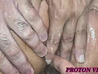 Watch the cuckold's wife bathing in the shower