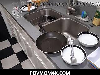 Busty stepmom rewards stepson with deepthroat blowjobs and handjobs in POV scene.