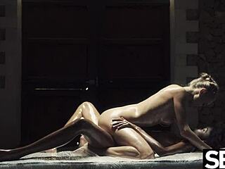 Black Beauty and Sexy Blonde Oil Up for Lesbian Fun