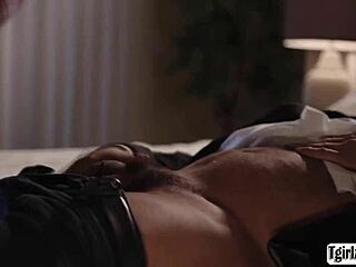 Busty transsexual Jessy Dubai deepthroats and takes anal in bed