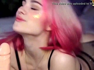 I can't stop watching this adorable ahegao babe in lingerie sucking and deepthroating my dildo passionately