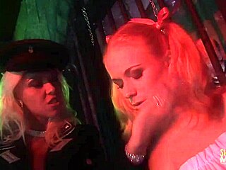 Two busty blonde milfs in lingerie get anal sex from a man