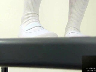 Japanese asian girl performs food crush fetish by crushing a banana