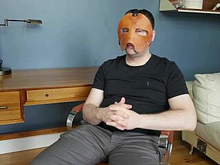 submissive teen 18+ gagging hard on dom's cock in bdsm scene. bound and humiliated outdoors.