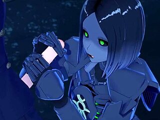 In the world of Warhammer 40k, a cute Necron anime girl performs a blowjob