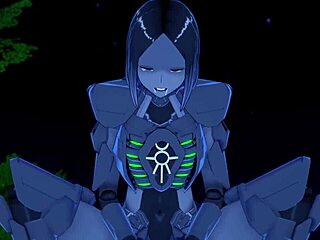 In the world of Warhammer 40k, a cute Necron anime girl performs a blowjob