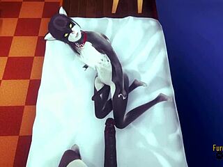 Furry twin cats engage in intense yaoi blowjob and hard sex.