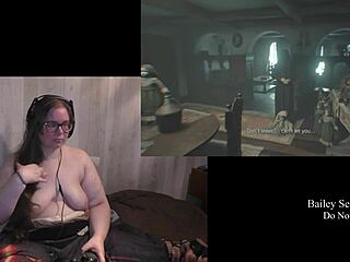 In the ranch, the naked brunette with tattoos faces the monster in Resident Evil Village part 8