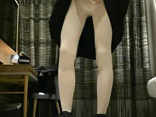 tranny femboy in black dress delivers massive cumshot while jerking