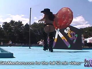 Contestants rip off clothes and spread wide in the nudist game