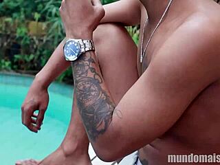 three workers head to a motel room for repairs but end up banging by the pool