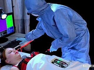 Scientist feels intense passion while fucking bionic babe with strap-on.