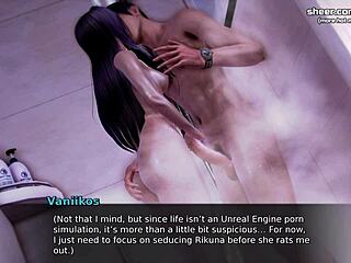Hentai game with a perfect slim body: Young girl experiences her first rough sex in a public shower
