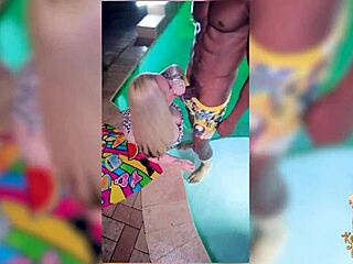blonde milf kendra kox enjoys outdoor pool interracial action with african bbc don sudan in public setting