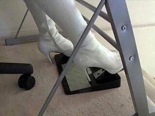 Pedal pump challenge with boots in a fun contest.