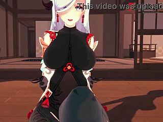 Shenhe performs foot work in Genshin Impact cosplay