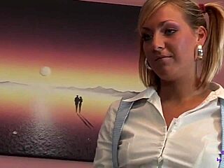 the boss fucks this blonde teen's ass hard for cum on face