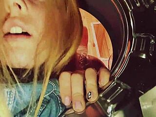 Stepsister stuck in washing machine, helped with big cock