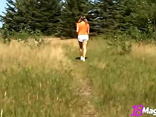 perky teen andi pink walks naked outdoors, nipples exposed, shaved pussy visible