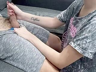 Soft blowjob leads to cum filling her mouth