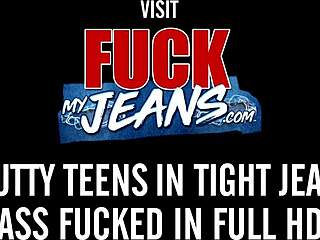 Blonde Ukrainian slut sucks cock in tight jeans for safety