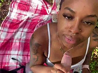 Ebony Teen 18+ Slut Enjoys Outdoor Dick Sucking