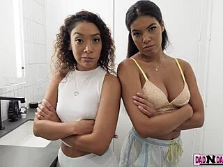 Stepsisters Maya Farrell and Sarah Lace Fight for Cock!