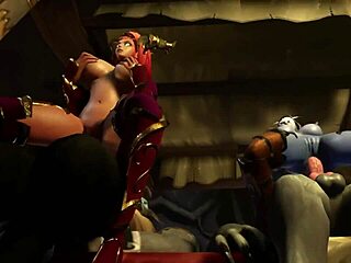 Furry babe with a blowjob fetish gets bent over in an elf and werewolf orgy