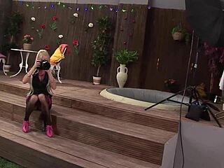 Busty Blonde Lesbian Model Engages in Intense Sex with Dildo and Fingering