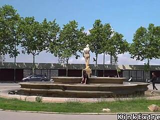 Hey, watch this spanish hottie get gangbanged in public bondage