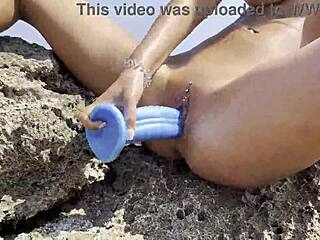 Wow, naked Monika Fox found a huge octopus dildo on reef beach to fuck her holes!