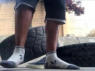 Exciting Outdoor Stroke Leading To Cum On Vans