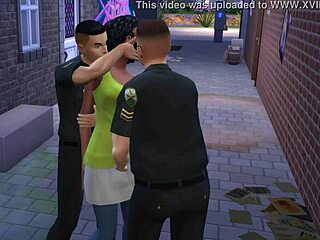 Ebony Barmaid Takes Two Cops Bareback Gangbang