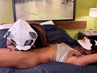 Ebony Babe Gets Creampied By Monster Cock On Halloween