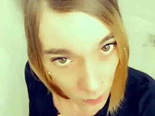 Sexy Shemale Adores Sucking Hard Cock on Knees