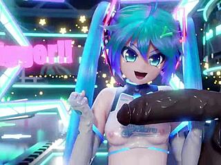 miku feels intense pleasure deepthroating big black cock in concert