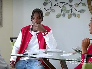 tutors reward teen with freeuse interracial threesome and big black cock fetish