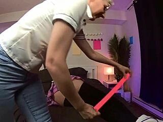 Blonde mistress ruins submissive's orgasm with intense handjob