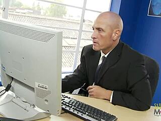 Yo, check this bald dude banging a blonde secretary right in the office!