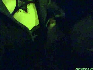 Submissive slave masturbates shaved pussy next to horny taxi driver outdoors